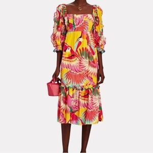 FARM Rio Colorful Bird Print Midi Dress S/M